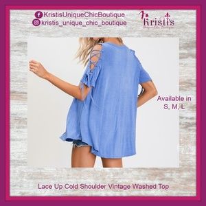 Lace Up Cold Shoulder Vintage Washed Top